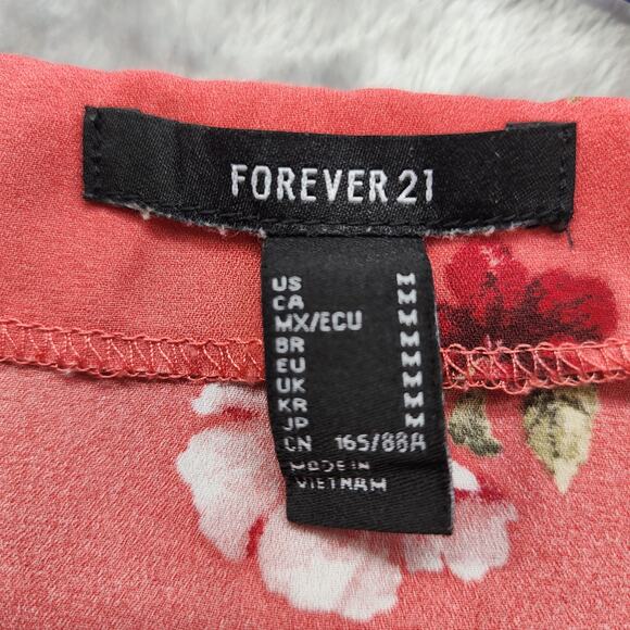 Forever 21 Top Womens M Pink Floral V-Neck Long Sleeve Button Front Preppy - Picture 4 of 9